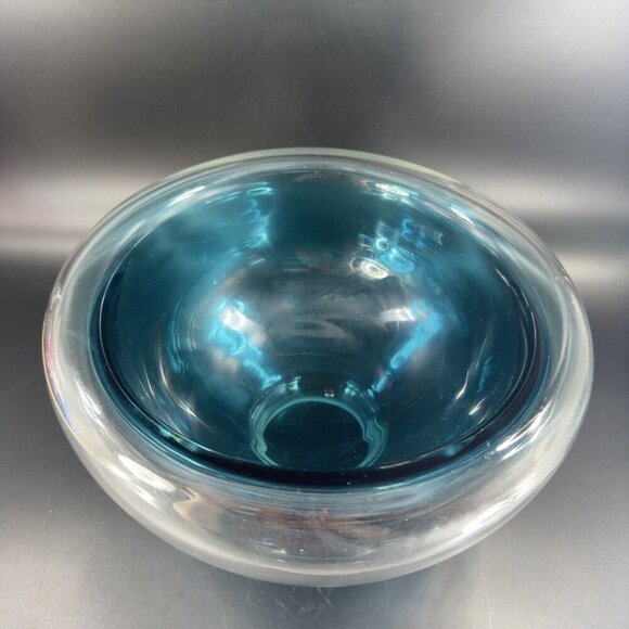 Hollow Cyan Blue Crystal Vacuum Formed Double Wall Glass Bowl Dish Centerpiece - Picture 16 of 16